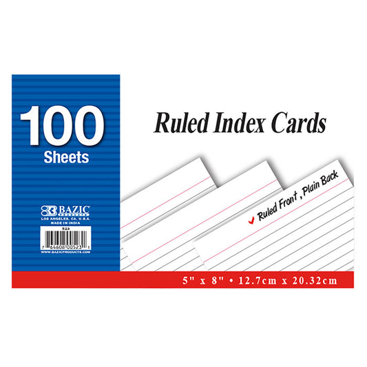 bazic white index cards ruled 5x8 - 24 packs -  -- 24 per case