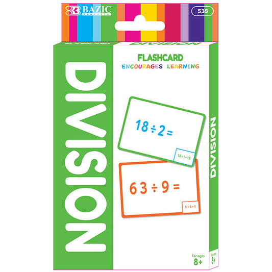 bazic division flash cards - - for classroom activities -- 24 per box