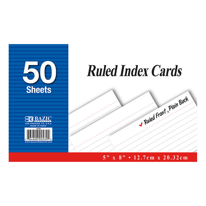 bazic index cards - 5x8 - 50ct - -  -- 36 per case