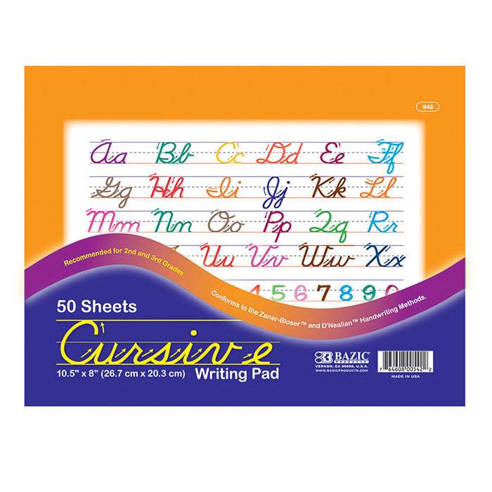 bazic cursive writing pad - 50 count - 10.5 in x 8 in -- 48 per case