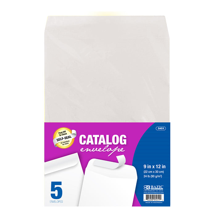 bazic 9x12 white catalog envelopes - 5/pack - bulk  -- 48 per case