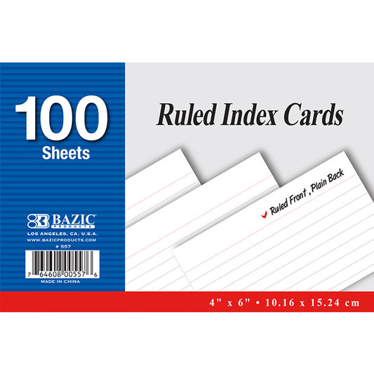 bazic white index cards 4x6 ruled -- 24 per case