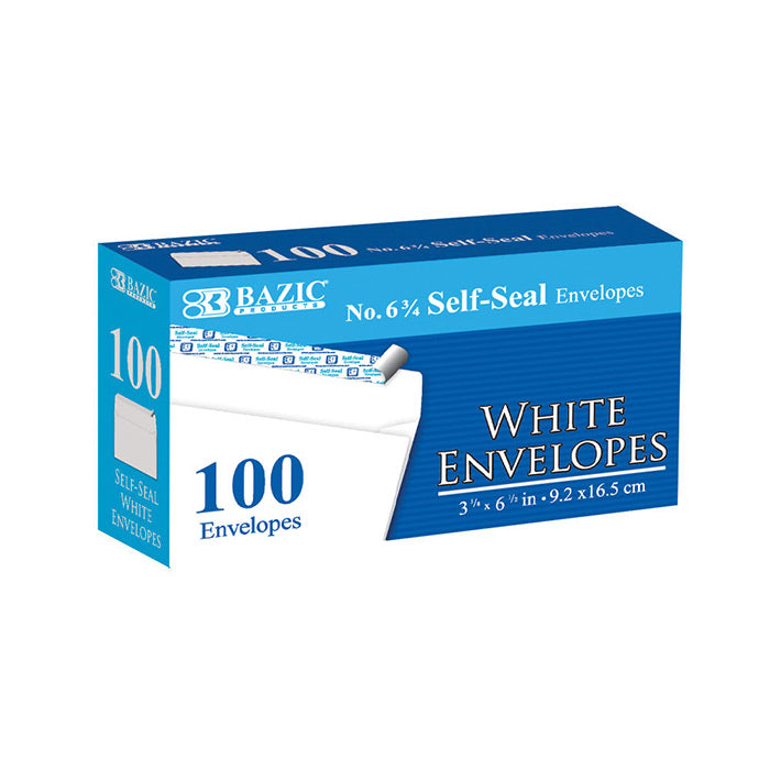 bazic #6 3/4 self-seal white envelopes - 100/pack -  -- 24 per case