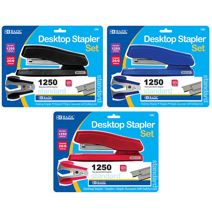 bazic desk stapler set - 1000 staples -- 12 per case