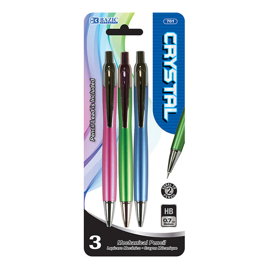 bazic crystal 0.7 mm mechanical pencils - 3 pack  -- 24 per box