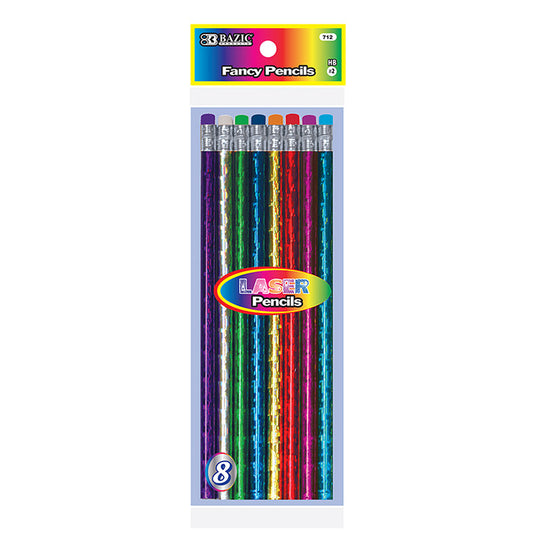 bazic metallic laser foil wood pencils with erasers - - bulk -- 24 per box