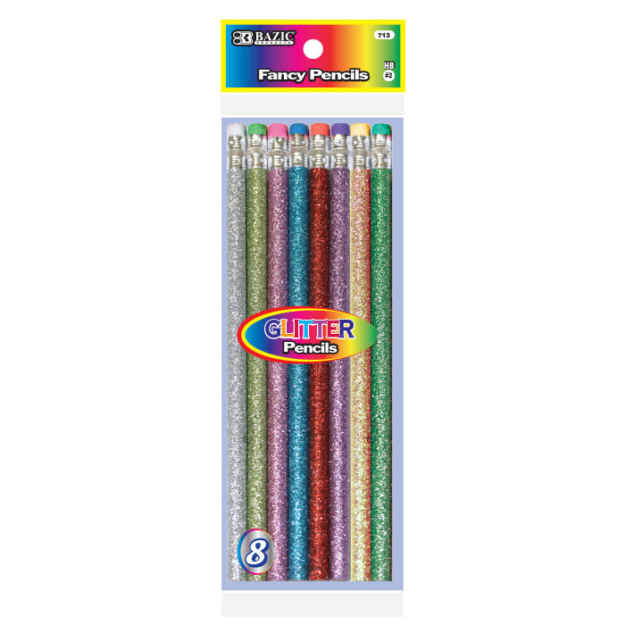 bazic metallic glitter wood pencils with eraser - 8/pack - 144/case -- 24 per box