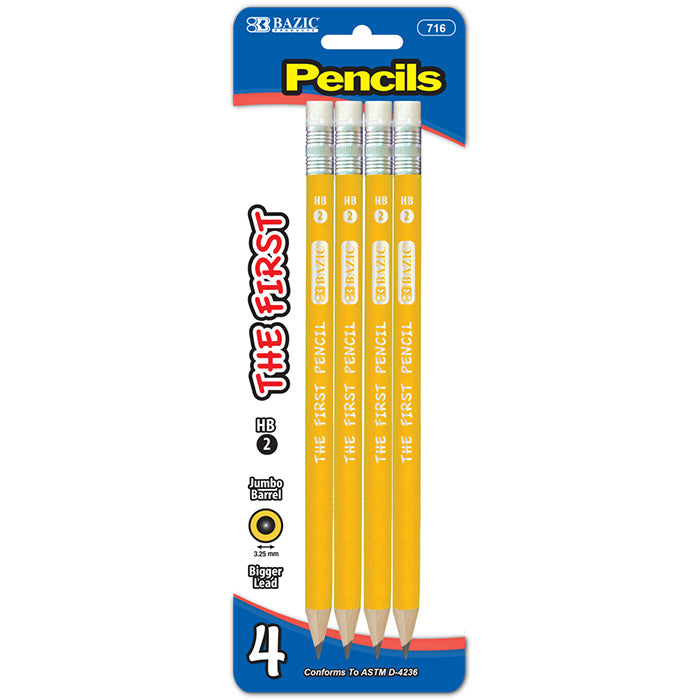 bazic #2 yellow jumbo pencils - 144 pack - bulk -- 24 per box