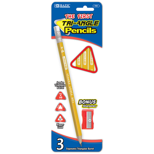 jumbo triangle pencils with sharpener  - bazic 3 #2 the first -- 24 per box