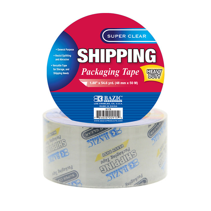 bazic clear heavy duty shipping packaging tape - 1.88 in x 54.6 yards -- 36 per case