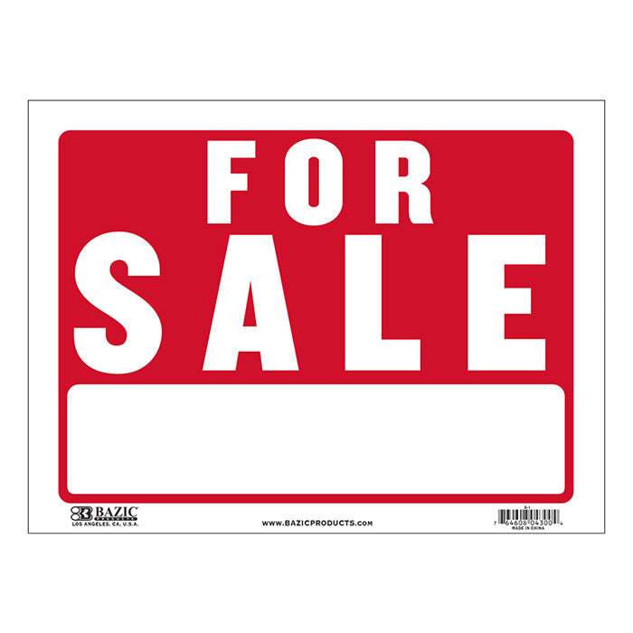 bazic 12x16 for sale sign - bulk  -- 24 per box