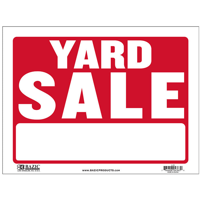 yard sale signs - 12x16 - bulk  - bazic -- 24 per box