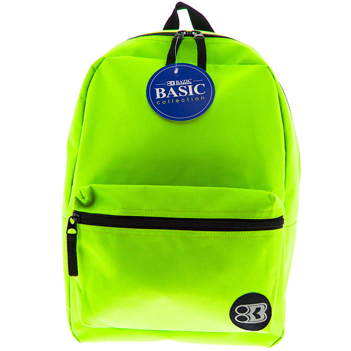 16 inch lime green basic backpack -- 12 per case