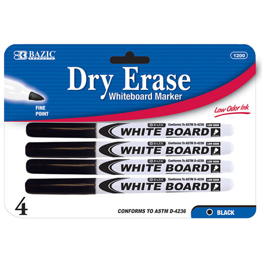 bazic black fine tip dry-erase markers - 144/pack -- 24 per box