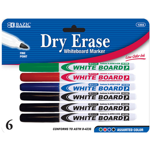 bazic dry erase markers - assorted colors -- 12 per box