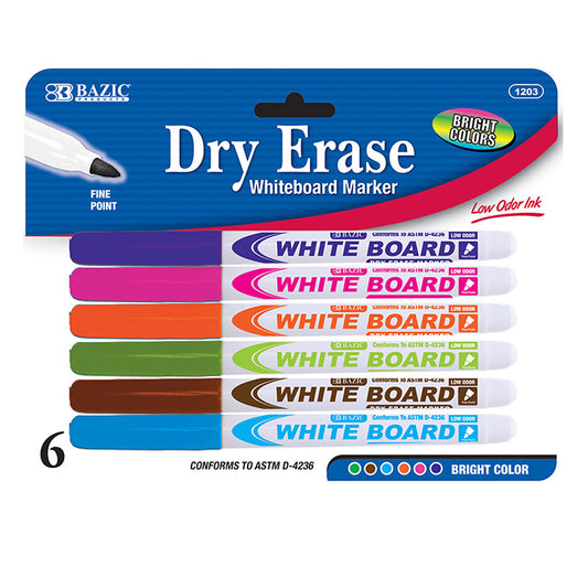 bazic fine tip dry erase markers - 6/pack - 72/case -- 12 per box