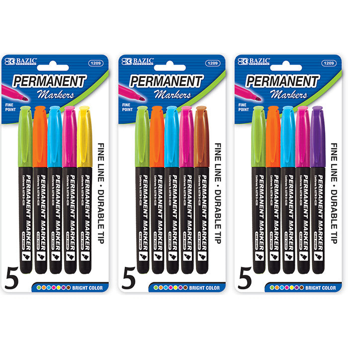 bazic bright colors permanent markers - pocket clip  -- 24 per box