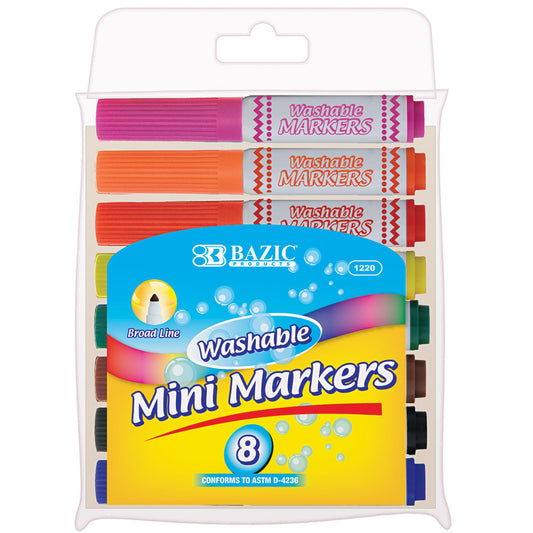 bazic 10 color broad line mini washable markers  -- 24 per box