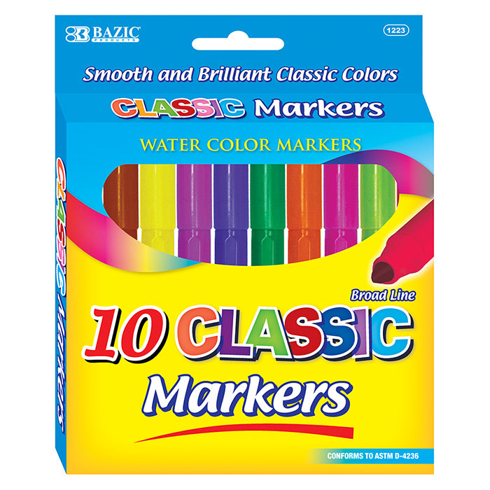 bazic 10 classic color markers - jumbo  - washable -- 24 per box