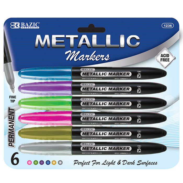 bazic metallic markers - 6 colors - bulk pack of 72 -- 12 per box