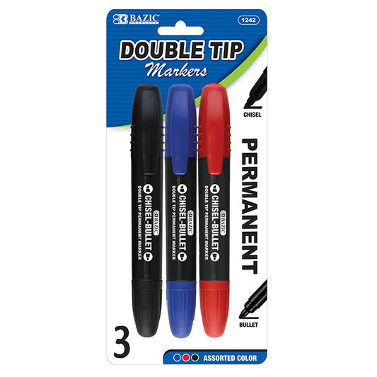 bazic double-tip permanent markers - assorted colors - 144 pack -- 24 per box