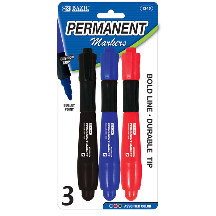 bazic jumbo permanent markers with grip - 3 pack  -- 24 per box