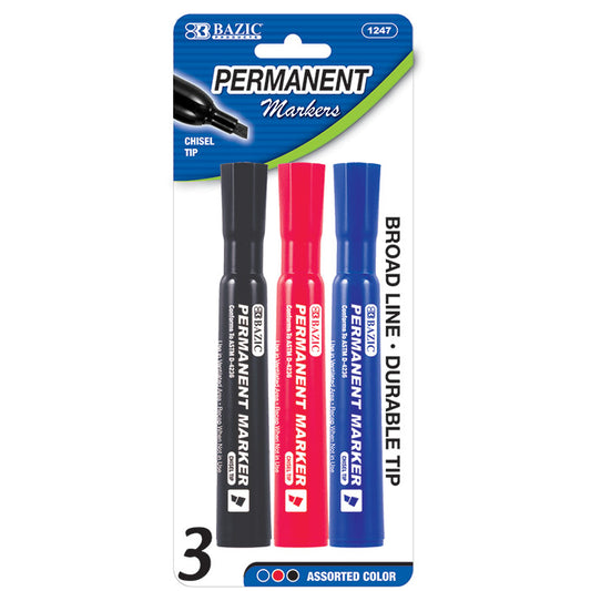 bazic permanent markers - chisel tip - assorted colors  -- 24 per box