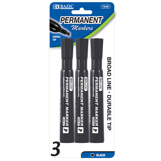 bazic chisel tip desk style permanent markers - 3/pack  -- 24 per box