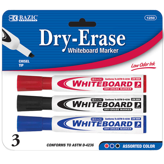 bazic assorted color chisel tip dry erase markers  -- 24 per box