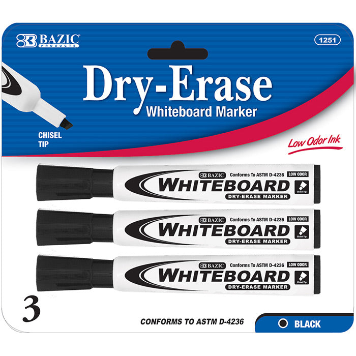 bazic black chisel tip dry-erase markers - 144/case -- 24 per box