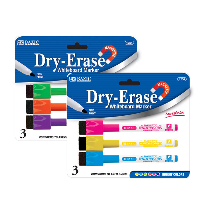 magnetic dry-erase markers - 3 pack - bazic  -- 24 per box