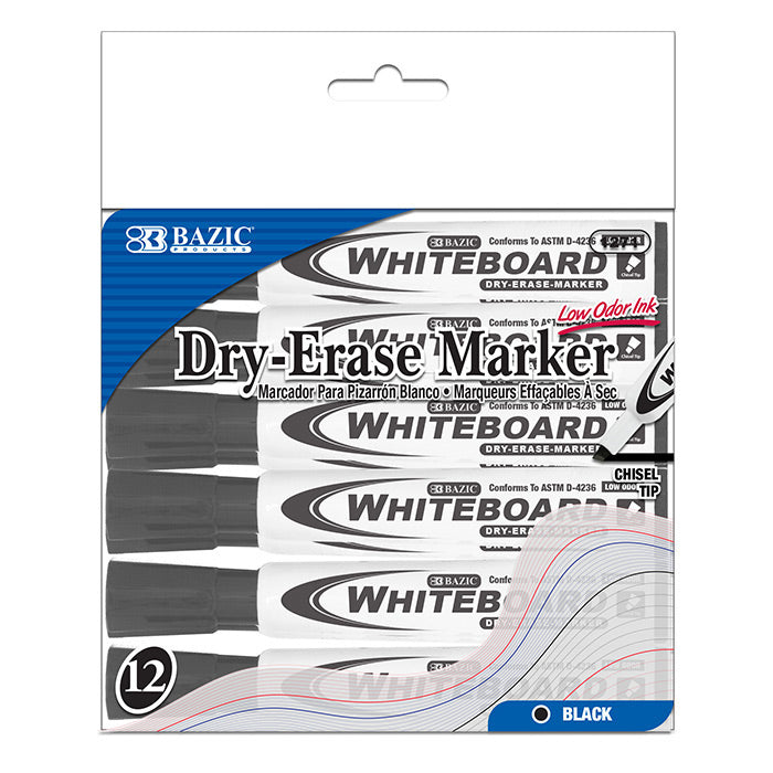 bazic black chisel tip dry erase markers - zz box -- 12 per box