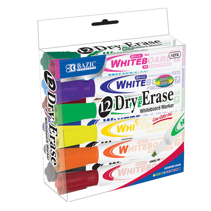 bazic dry-erase markers - chisel tip - bright colors - 72 pack -- 12 per box