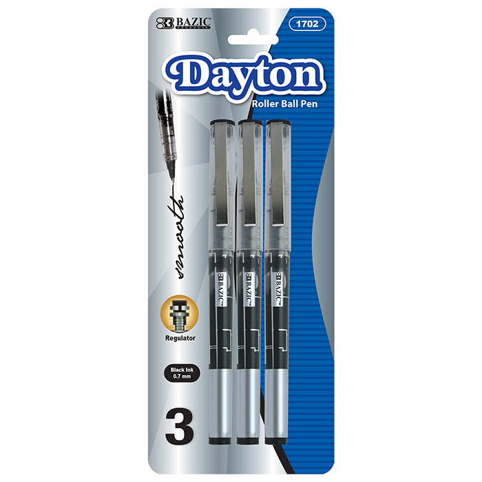 dayton black rollerball pens with metal clip  -- 24 per box