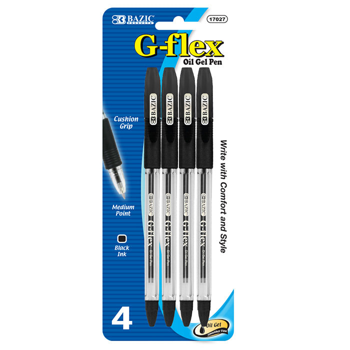 bazic g-flex black oil-gel ink pen w/cushion grip (4/pack)  -- 24 per box