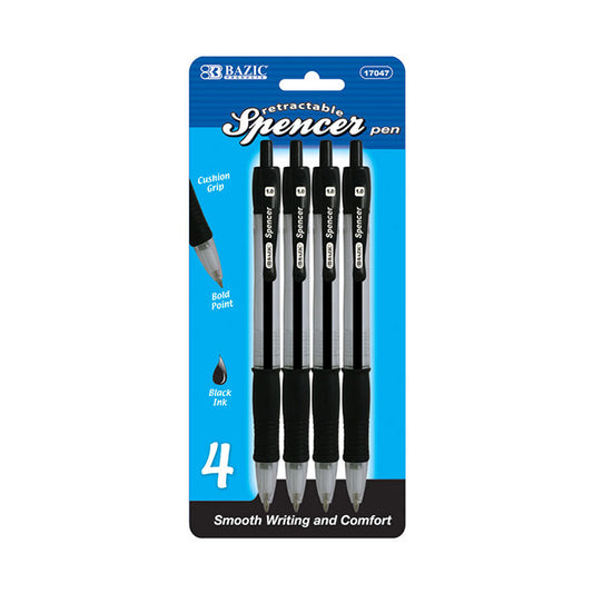 bazic spencer black retractable pen - 4/pack  -- 24 per box