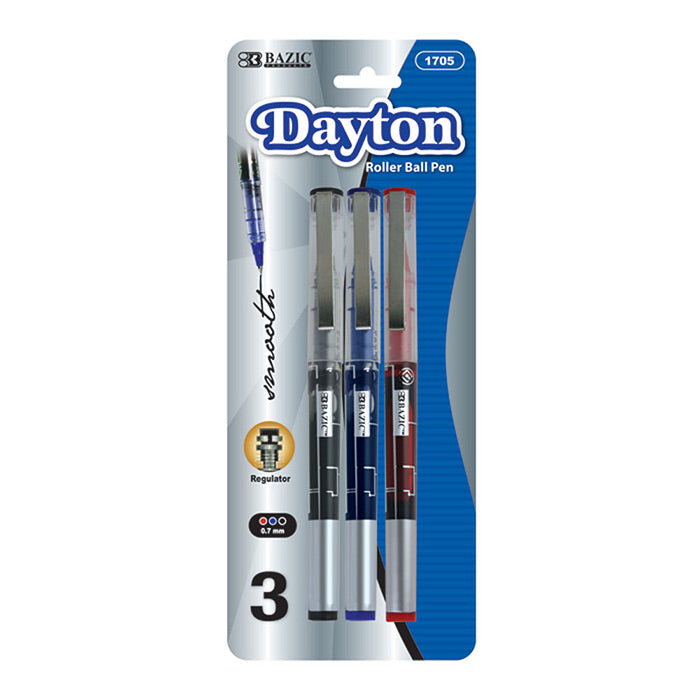 bazic dayton asst. color rollerball pens with metal clip - aa pack -- 24 per box