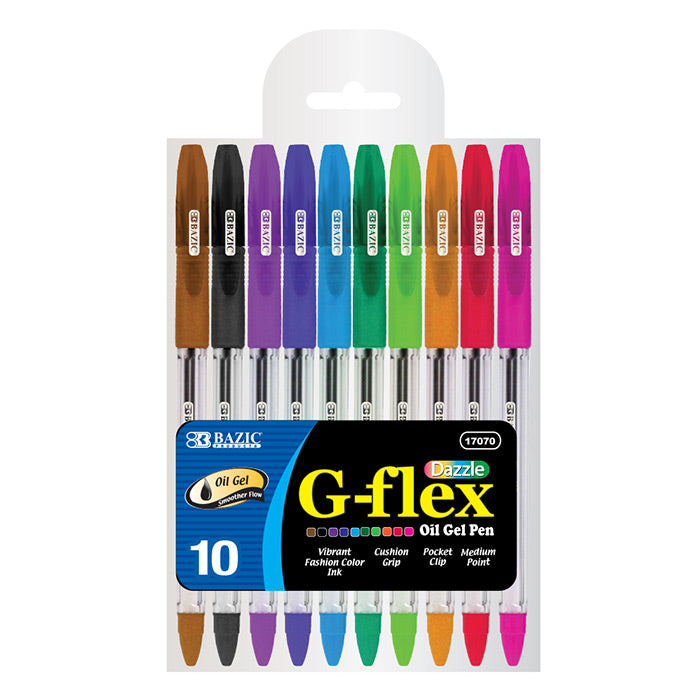 bazic 10 color g-flex oil-gel ink pen with cushion grip -- 12 per box