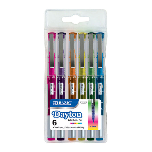 bazic 6 color dayton rollerball pen with metal clip  -- 24 per box