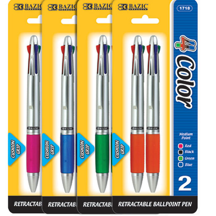 bazic lynx silver top 4-color pens w/cushion grip - 144/pack -- 24 per box