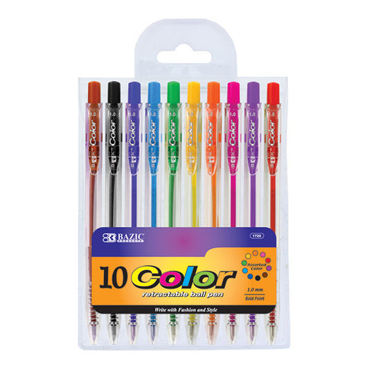 bazic 10 color retractable pens  -- 24 per box