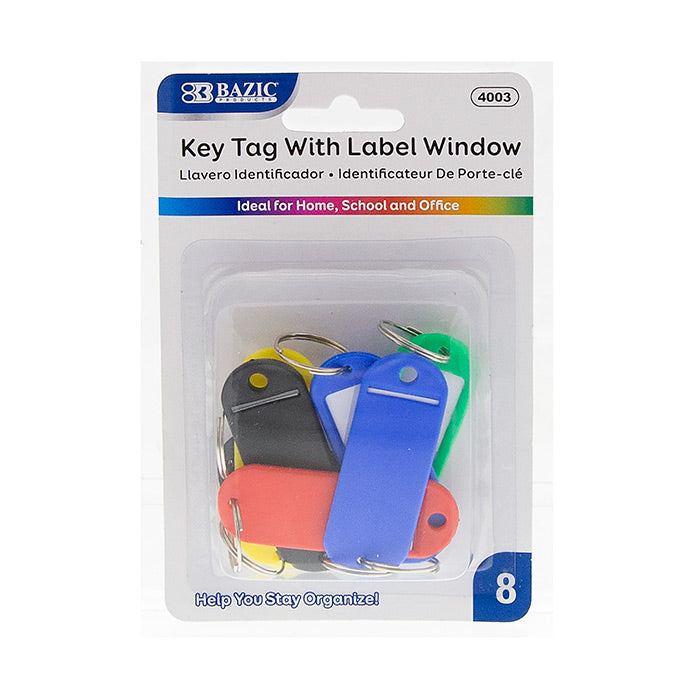 bazic key tags with label windows - 8 pack  -- 24 per box