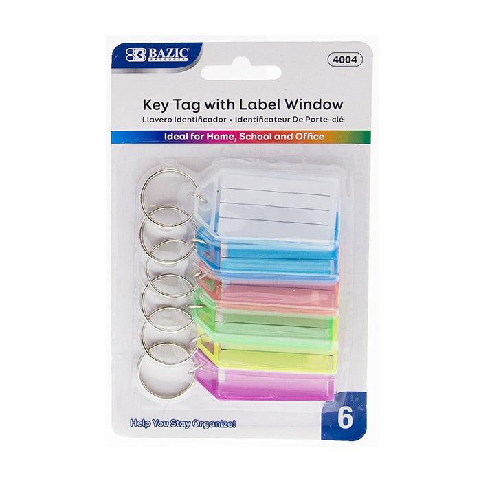 bazic key tags with holder & label window - - 6/pack - 144/case -- 24 per box