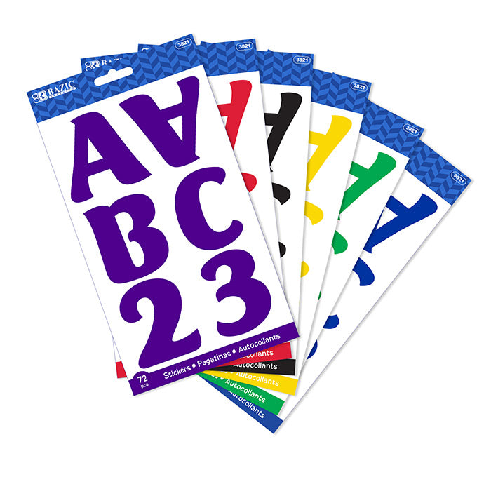 alphabet & number stickers 2 inch - bazic - aa pack -- 24 per box