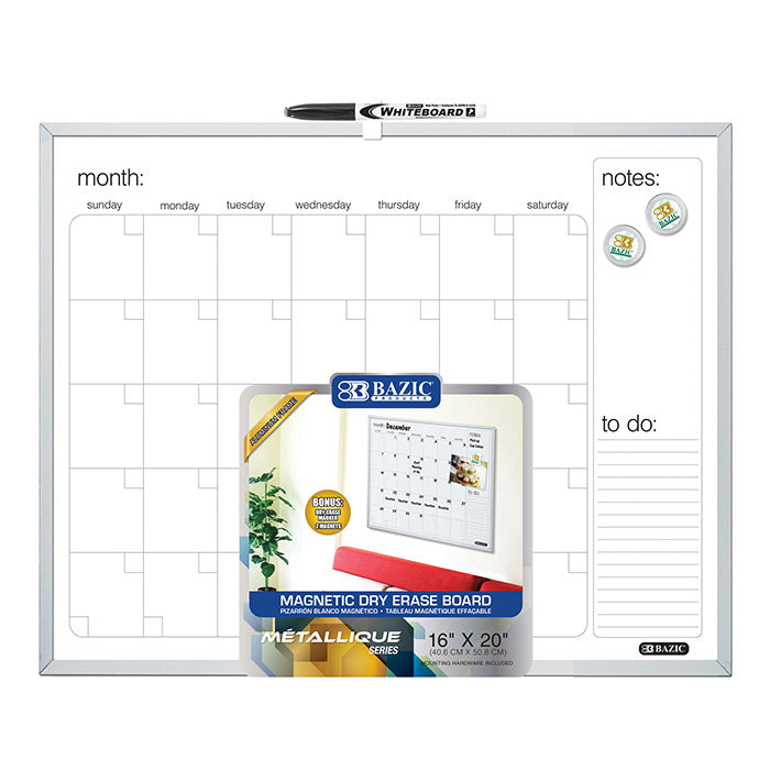 16 in x 20 in aluminum framed magnetic dry erase calendar -- 6 per case