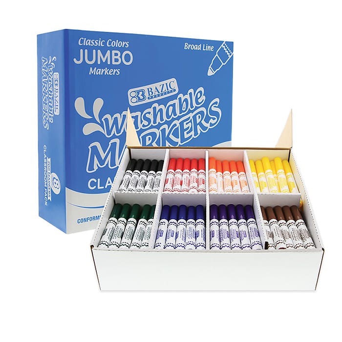 8 colors broad line jumbo washable markers classroom pack 200 ct -- 6 per case