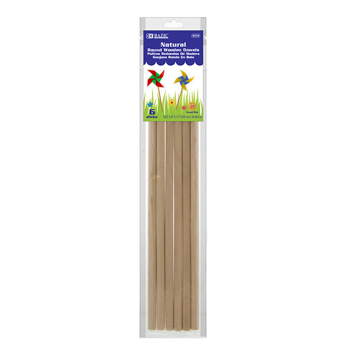 3/8 inch x 12 inch round natural wooden dowels - bulk  -- 24 per box