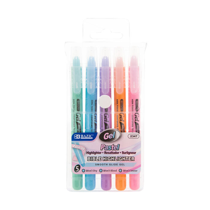 5 pastel gel highlighters -- 12 per box