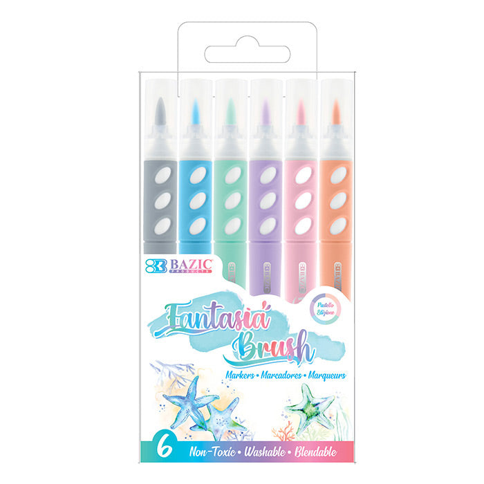 6 pastel colors brush markers -- 24 per box