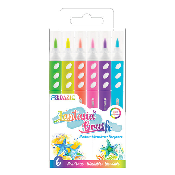 6 fluorescent colors brush markers -- 24 per box